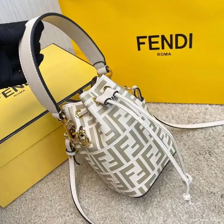 Affordable HOT Leather Calf Bag Mini Mon FF Motif Tresor Bucket In White Fendi 0408